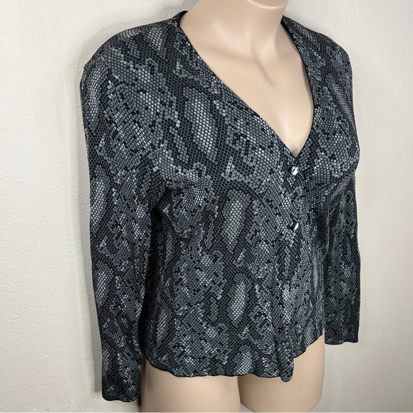 XL Vintage Jones New York Black Grey Snakeskin Print Cardigan Sweater Knit - Picture 4 of 9